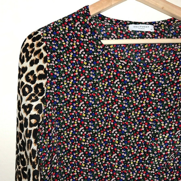 Equipment Tops - Equipment Femme Floral Leopard Silk Blouse Top